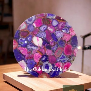 Customised Handcrafted Pink & Blue Agate Round Table Top, Agate Corner Table, Coffee Table, Bed side table, Mix Agate Top, Handmade Table