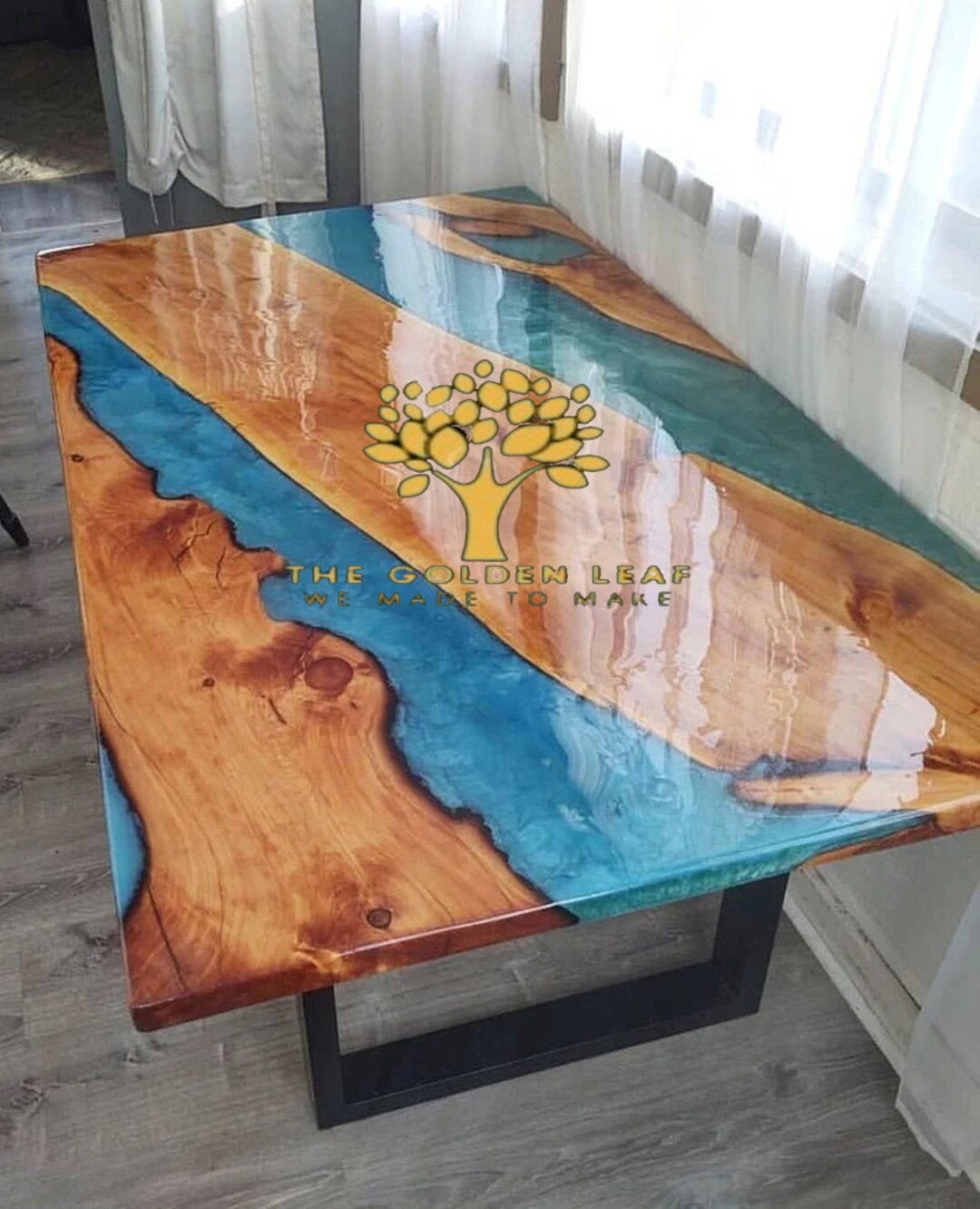 Blue Resin Table Epoxy Resin Dining Table Handmade Epoxy Table 