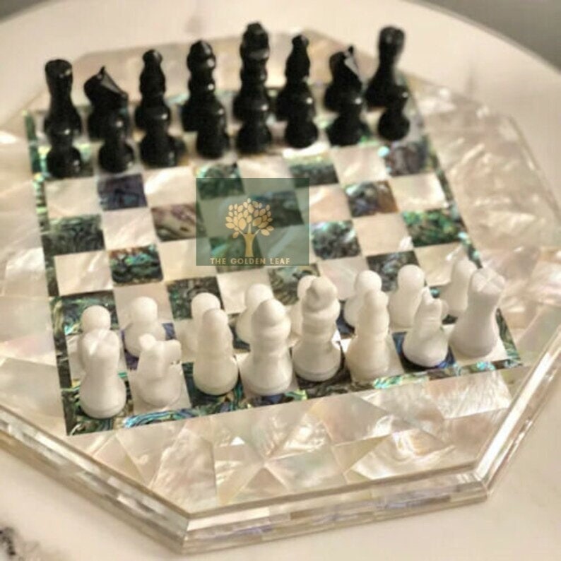 Stone Marble Chess Table Top Inlay Work Semi Precious Stones Handmade ...