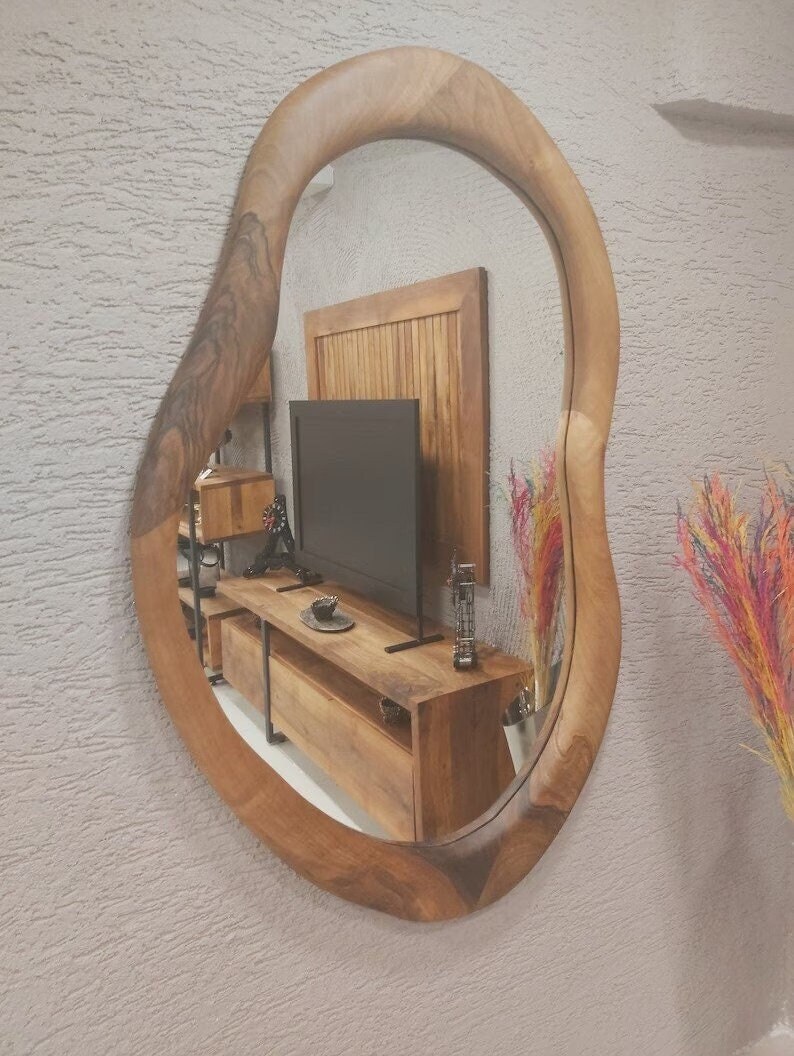 Natural Wooden Mirror Live Edge Decorative Mirrors, Wall Mirror Decor, Wood Frame Mirror, Rustic