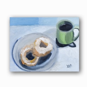 Coffee and Doughnuts Original Oil Painting, Original Art, Wall Art, Home Gallery