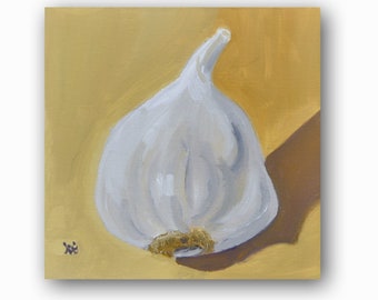 Garlic Oil Painting:  Kitchen Wall Decor, Original Art