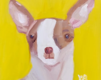 Retrato de chihuahua: pintura al óleo original sobre lienzo (30,5 x 30,5 cm)