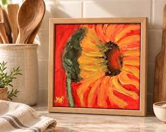 Sunflower with Red Background Original Acrylic Painting