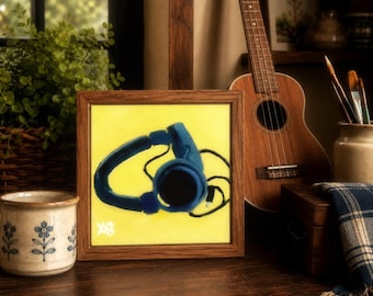 Yellow Headphones Oil Painting