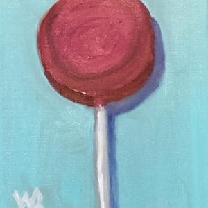 Original Oil Painting Still Life of a Piece of Candy Titled Red Lolipop