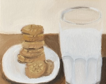 Origineel melk- en koekjesolieverfschilderij: keukenmuurkunst (6 x 6)