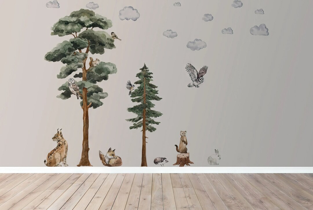 Watercolor Forest Animals Wall Decal Woodland Nursery Art - Etsy