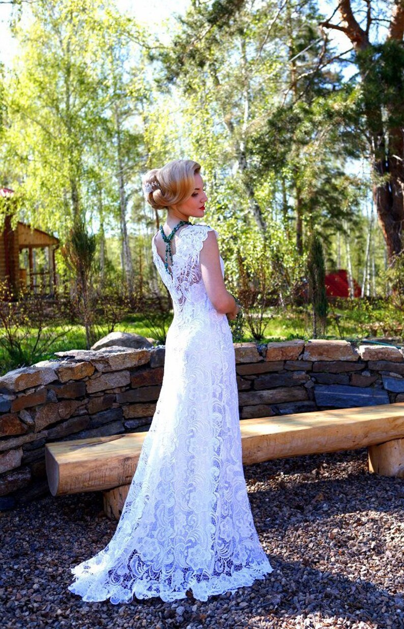 Guipure Lace Wedding Dress. Aline Lace Bridal Dress. Boho Wedding