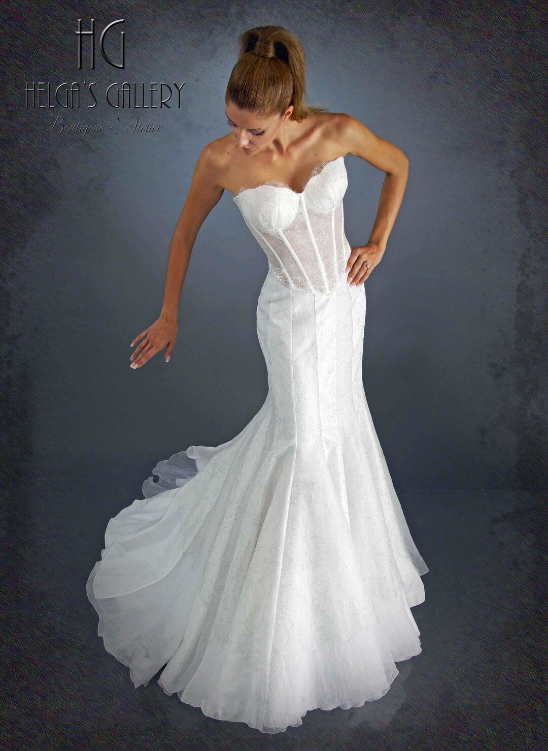 Mermaid lace chiffon strapless sweetheart corset and floor length wedding dress main image 0