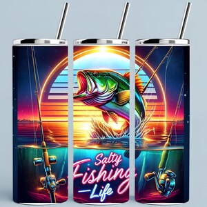Fishing Tumbler Wrap | Fisherman Life Sublimation PNG Download for 20oz Skinny Cup, Bass Design Fishing Gift