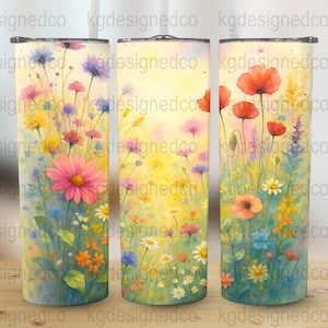 Digitale Becher Wildflower Sublimationsdesign, 20 Unzen Skinny Tumbler PNG, Floral Tumbler Design, gerade und konische Becher Designs