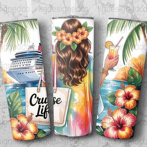 Cruise Life Tumbler Design, Tropical Vacation PNG, 20 oz Skinny Tumbler Sublimation, Digital Download Tumbler Wrap, Summer Vibes