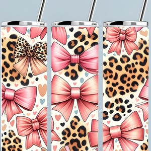 Tumbler wrap roze strik en luipaardprint | 20oz magere sublimatie, png-bestand | Coquette Aesthetic Tumbler Wrap | Girly bekerontwerp met dierenprint