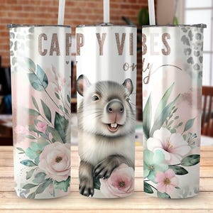 Cute Capybara Tumbler Wrap Digital Download 20 oz Design Skinny Tumbler Wrap, Capybara Sublimation Wrap Floral Capy Design gift idea animal