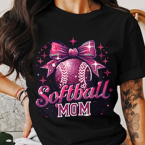 Softball Mom Shirt Sublimation Design, Sparkly Softball Mom Digital Download, Game Day Shirt PNG, Coquette Style Shirt Design