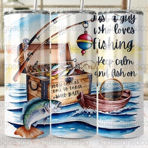 Envoltura digital para vaso de pesca, vaso de sublimación de 20 oz, &quot;Mantén la calma, pescado&quot;, diseño de cofre de pesca, vaso con temática de peces, regalos de pesca