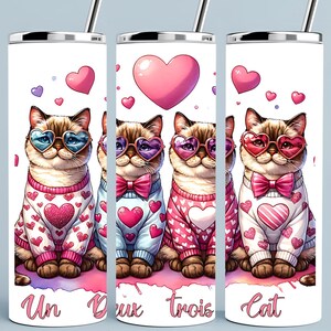 Un Deux Trois Cat Tumbler Wrap Gifts for Cat Lovers  Cat Mom Skinny Tumbler Wrap  20oz Sublimation Wrap  Cute Valentine&#39;s Day Cat Design