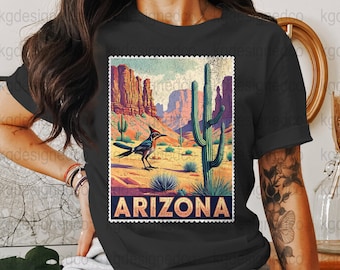 Vintage Arizona Travel Stamp PNG: Retro Desert Roadrunner Clipart (Digital Download)