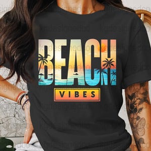 Beach Vibes PNG, Sunset Palm Tree Sublimation Design, Tropical Vacation Shirt Clipart, Summer Ocean PNG, Gift for Beach Lovers