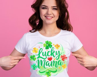 Lucky mama Svg Png, St Patrick's Day Svg, Watercolor Design Svg PngLucky Vibes Svg, St. Patricks Shirt Svg, Gift for Mom Svg