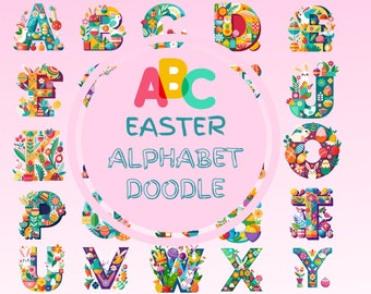 Easter Alphabet Doodle Letters Svg , Easter Day Svg, Eeaster Svg, Alpha Bundle & Accessories , Sublimation Alpha Set , Commercial Use, Png