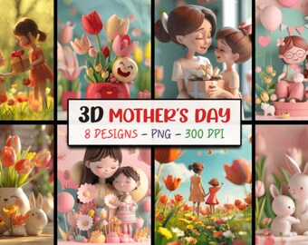 Cute 3D Mother's Day Backgrounds PNG, Mothers Day Graphic, Mothers Day 3D Tumbler Designs,Mothers Day Presents,  3D Mug Pillow Sublimation,