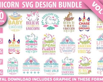 Unicorn SVG Design Bundle, Unicorn Birthday Girl, Unicorn Baby, Cute Unicorn, Unicorn Pillow,  Unicorn Hat, Unicorn Shirts, Unicorn Bedroom