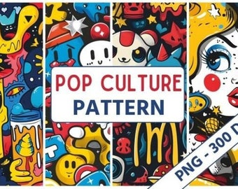 Pop Culture Art Pattern, Psychedelic Pattern,  Surreal Skull Design, Surrealism Digital Paper, Avant-garde Artwork, Surreal Art Poster Print