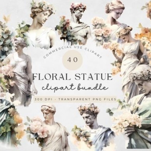 Floral Greek Statue Clipart, Rome PNG, Floral Ancient Statues, Greek Mythology, Marble Statue, Aesthetic Clipart, Greek Tshirt, Greek PNG