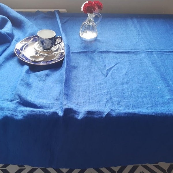 Lightweight washed cobalt blue linen tablecloth.