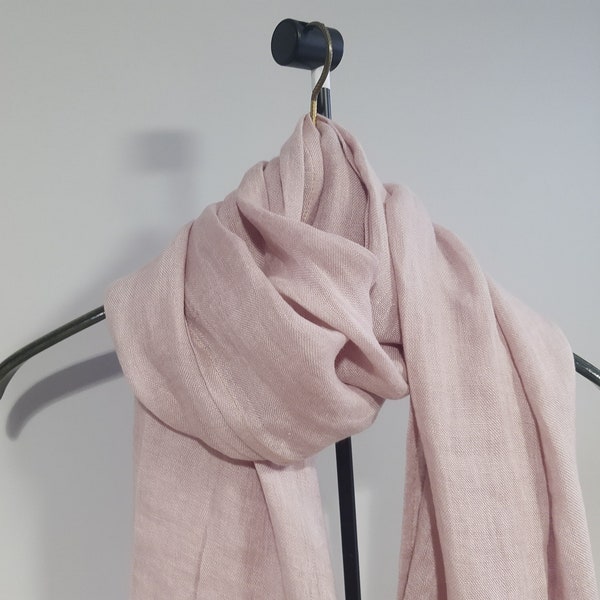 Pale pink soft linen scarf with tassels. Lightweight linen, shawl, unisex, gift idea, linen fall wrap