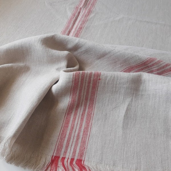 French style heavy washed linen tablecloth. Grainsack red stripe table cloth.