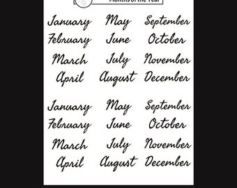 Months of the Year Stickers, Planner Stickers