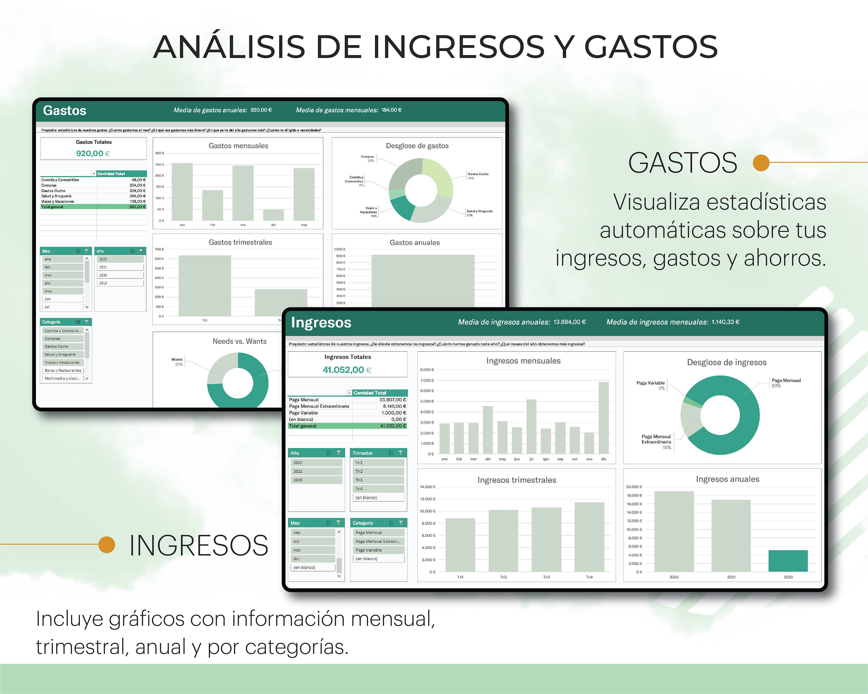 Plantilla seguimiento Finanzas Personales Excel gastos Hoja de cálculo para windows y MAC