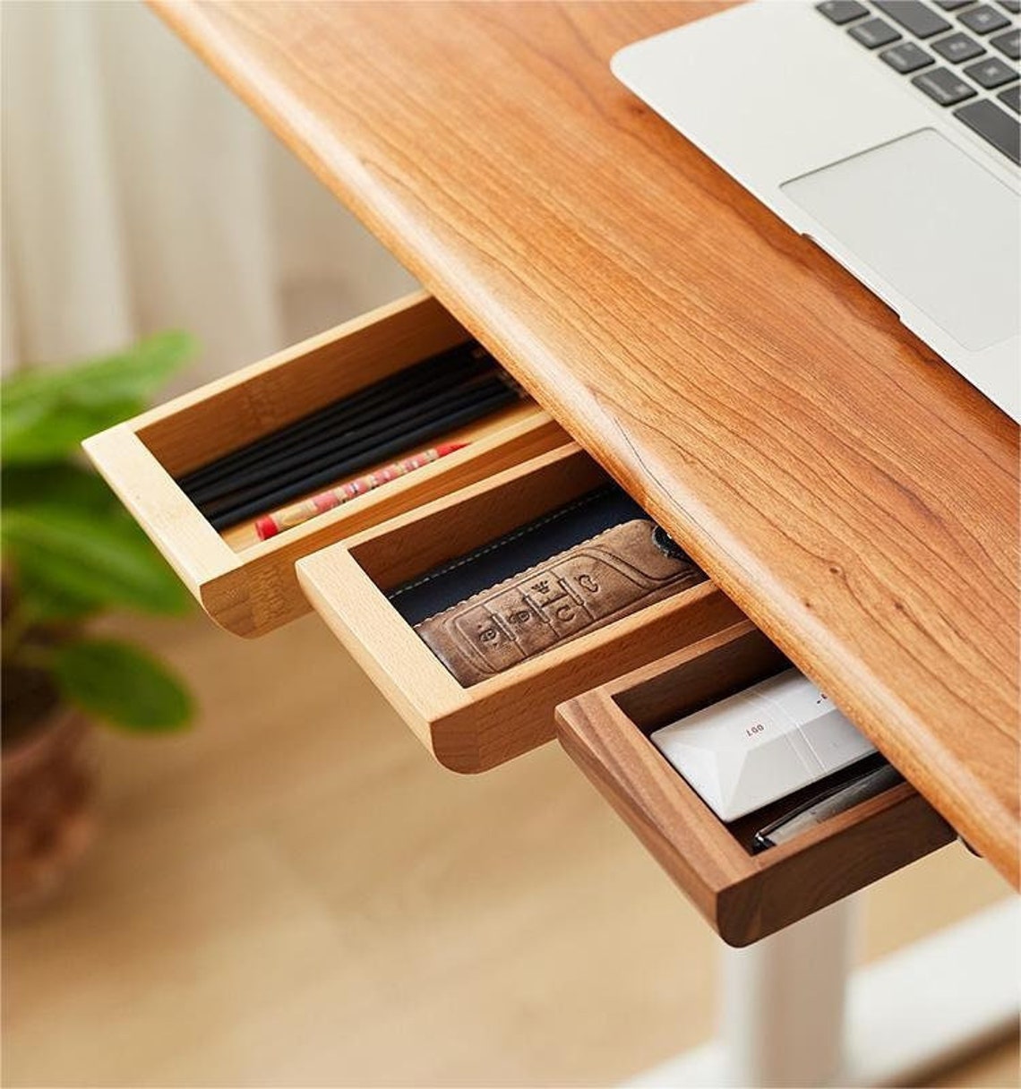 Wood Under Desk Organizer Drawer Handmade Selfadhesive Etsy
