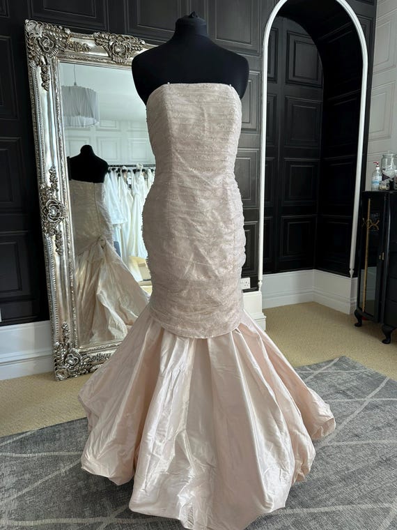 Pink Ian Stuart Designer Wedding Dress Size 10/12 Lace Bodice