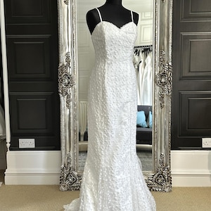 1990s Ian Stuart Wedding Dress | Minimalist Gown with Train | True Vintage Bridal Dress | Size 12 | Tricker Bridal