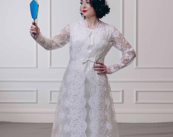 1960s True Vintage Wedding Dress & Lace Coat - Empire Line