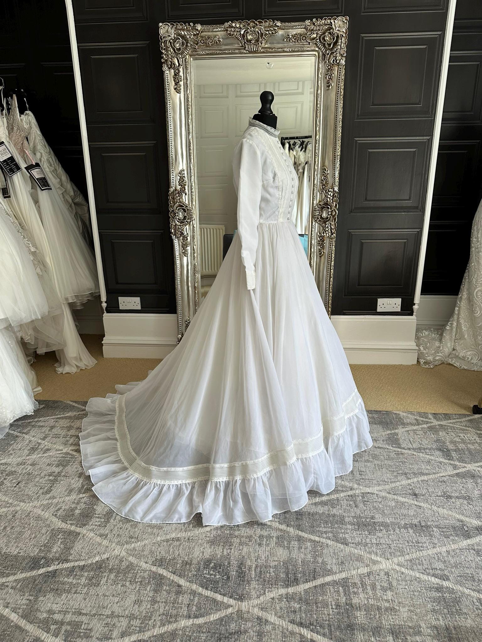 70s Vintage Prairie Wedding Dress | Edwardian Style Bridal Gown