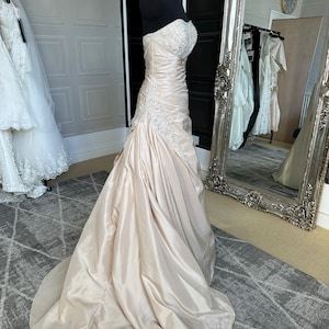 Champagne Blush Morilee Taffeta Wedding Dress – Beaded Bodice & Train - Unworn Sample Gown Size 8