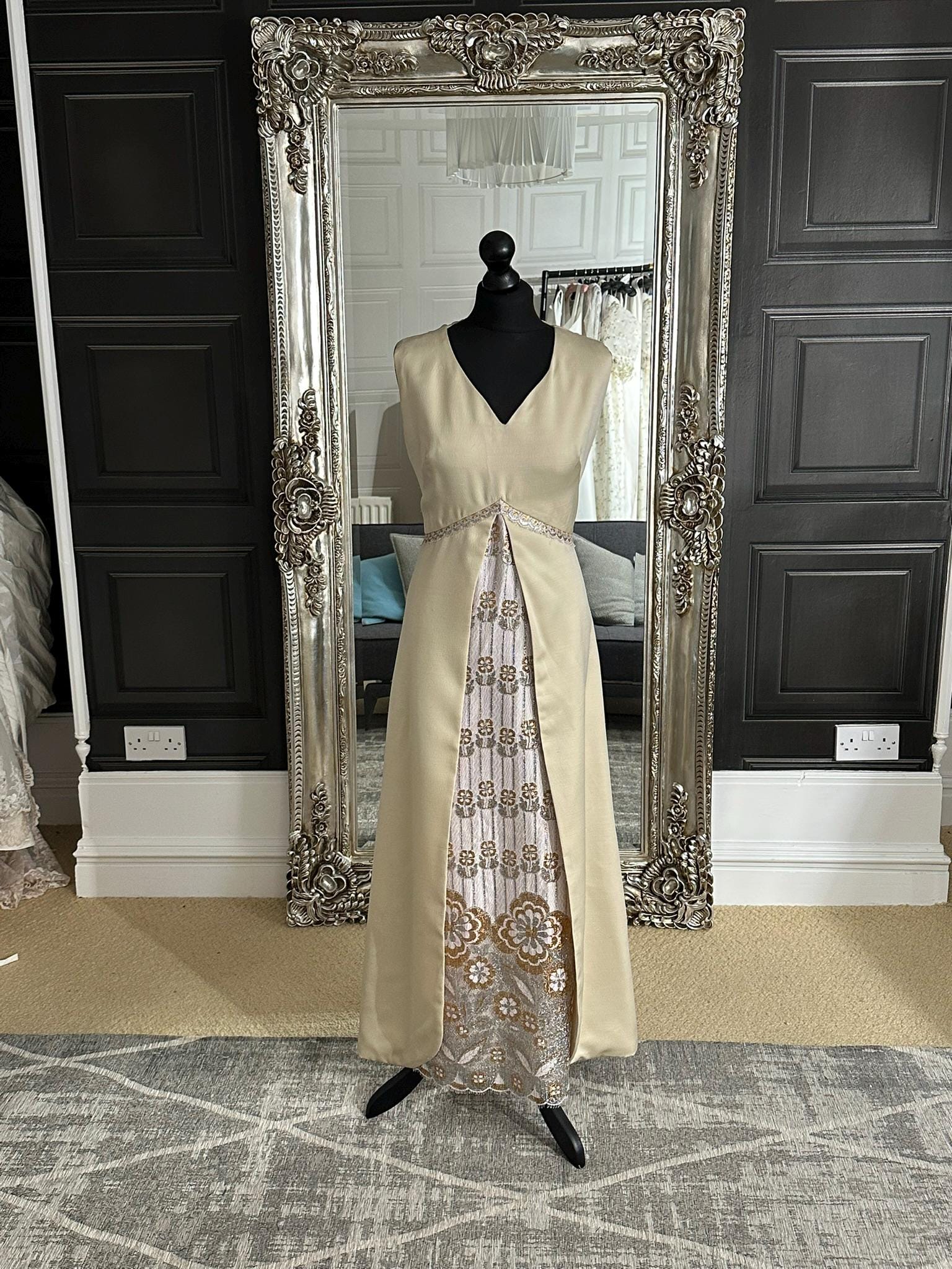 True Vintage 1960s Gold A-line Dress Size 14-16 Gold & Silver Lame, Shirley Bassey Inspired