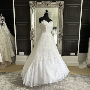 1950s Ivory Lace Wedding Dress, Magnolia Lace Strapless Gown with Sequins and Bolero - Bridal Showstopper Size 4 - 6
