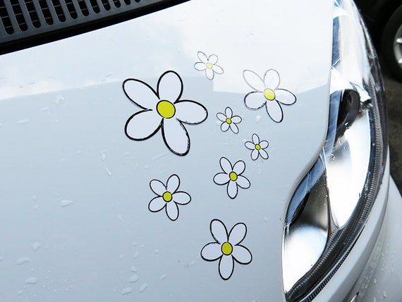 Autocollants Voiture Autocollants Marguerites Blanches Voiture - Lot 6 Feuilles - Décoration Carrosserie Autocollants PVC