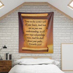 Tapices de pared interior, Proverbios 3:5-6 Confianza en el Señor, inauguración de la casa, regalo de Navidad, regalo de bodas, regalo del día de las madres, arte de pared cristiano