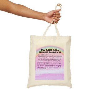 Cotton Canvas Tote Bag, Genesis 9:12-15, The LORD GOD&#39;s covenant, with rainbow design as the Holy Covenant, Shopping, reusable bag w15&quot;xL16&quot;