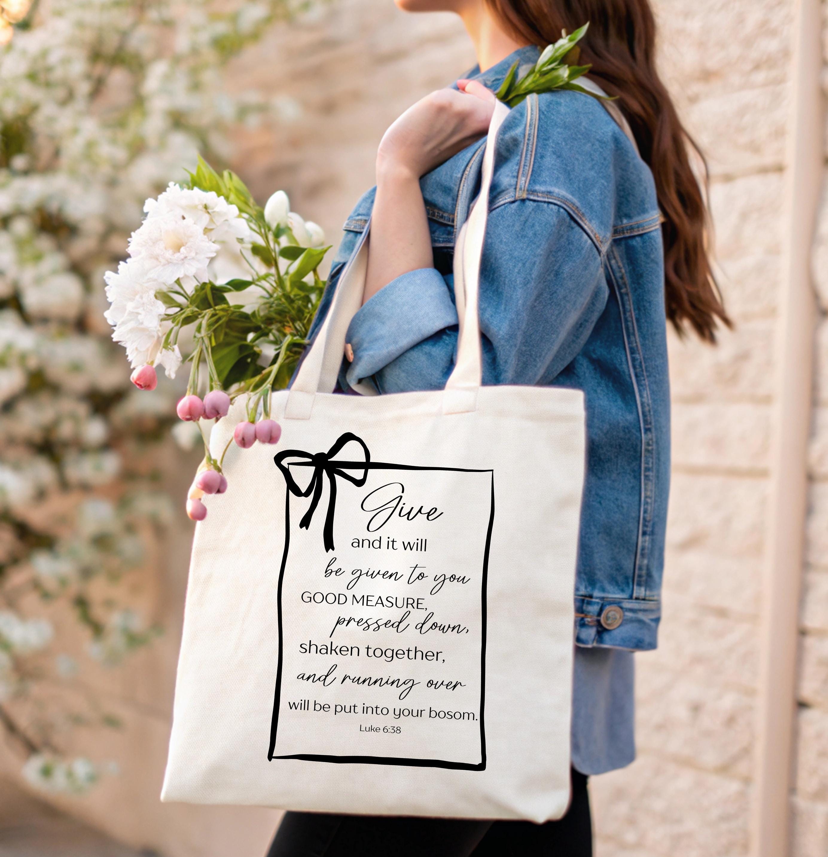バッグ LUKE6 Cotton Canvas Tote Bag, Luke 6.38 Give and It Will Be Given to You