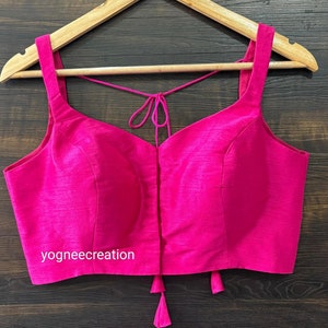 Rani Pink Silk Saree Blouse: Sweetheart Neck Wedding Crop Top