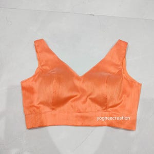 Peach Silk V-Neck Sleeveless Blouse: Custom Made Sari Top