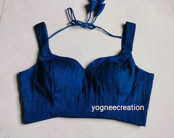 Navy Blue Silk Saree Blouse: Sweetheart Neck Wedding Wear